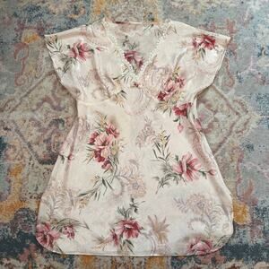 Vintage 80s / 90s pink floral print satin mini slip dress